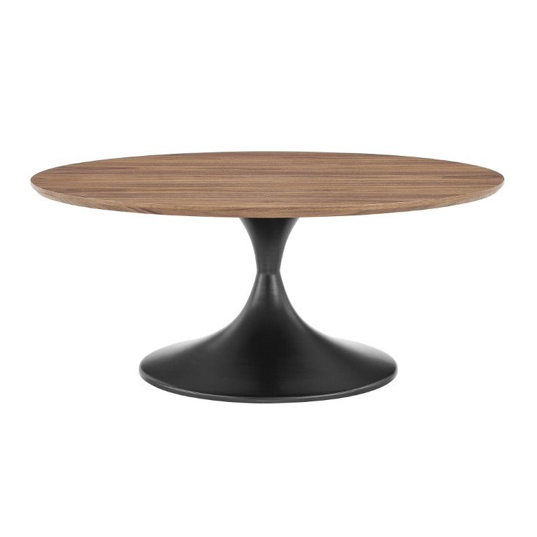 EuroStyle Astrid Round Tulip Base Coffee Table Mid-Century Lacquer Top for Living Room Walnut/Matte Black 90287WAL-KIT