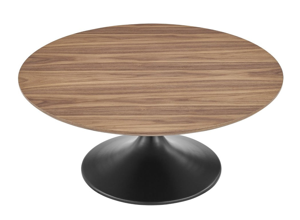 EuroStyle Astrid Round Tulip Base Coffee Table Mid-Century Lacquer Top for Living Room Walnut/Matte Black 90287WAL-KIT
