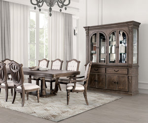 English Elm Vintage Luxury Dining Room Furniture Set - Weathered Oak 7-Piece Table & Beige Tufted Chairs B2741S00752-GIGA