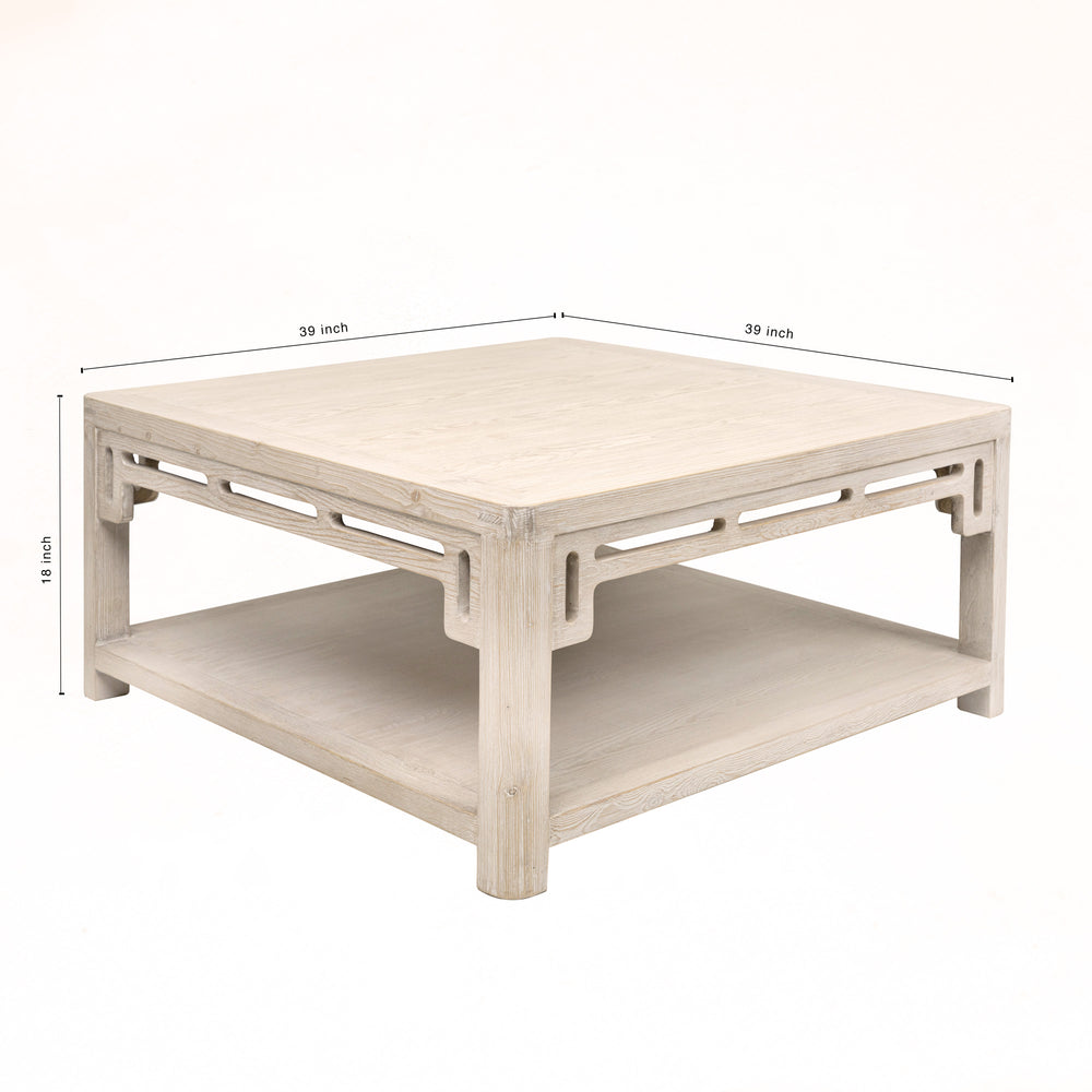 Lilys Ming Arch Square Coffee Table Weathered White Wash 39X39 9029-4