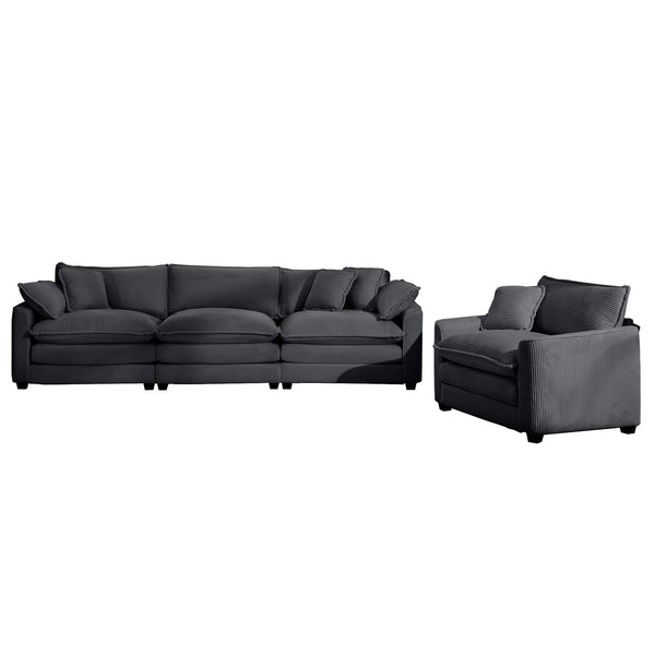 English Elm Mid-Century Modern 2-Piece Sectional Set In Grey Corduroy With Memory Foam For Ultimate Comfort W714S00836