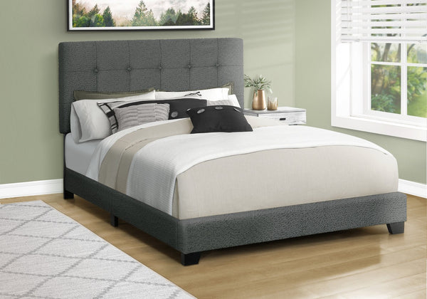 English Elm Bed, Dark Grey Boucle Queen Upholstered Bed Frame with Button-Tufted Headboard, Sturdy Slats, Low-Profile B2710P287052