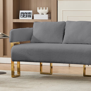 English Elm TS Modern decorative chair with teddy fleece upholstery, ergonomic sponge cushion and gold legs for luxe comfort and style Grey+Gold W2311P364626