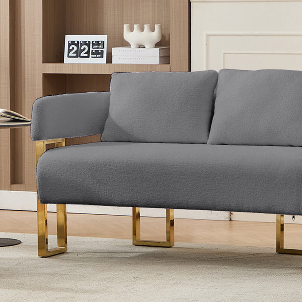 English Elm TS Modern decorative chair with teddy fleece upholstery, ergonomic sponge cushion and gold legs for luxe comfort and style Grey+Gold W2311P364626