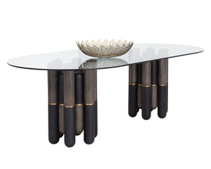 Sunpan Yanna Dining Table - 94.5" Eclectic Design With Glass, Mindi Wood & Stainless Steel Accents For Style Brown Glass 111550