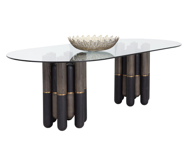 Sunpan Yanna Dining Table - 94.5" Eclectic Design With Glass, Mindi Wood & Stainless Steel Accents For Style Brown Glass 111550