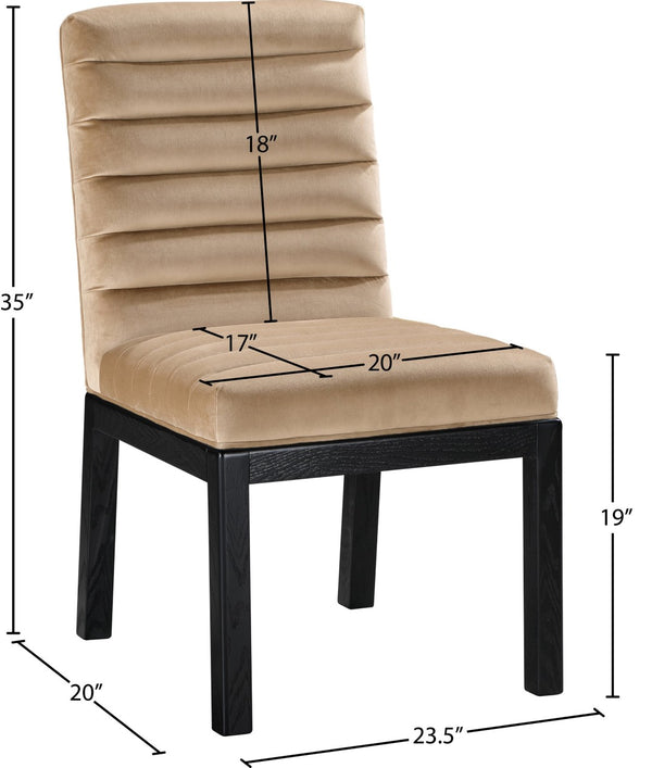 Meridian Furniture Evelyn Channel Tufted Velvet Dining Chair with Solid Ash Legs for Elegant Modern Spaces Beige 902 902Beige-C