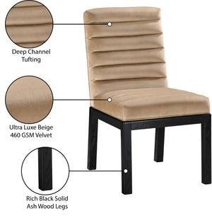 Meridian Furniture Evelyn Channel Tufted Velvet Dining Chair with Solid Ash Legs for Elegant Modern Spaces Beige 902 902Beige-C