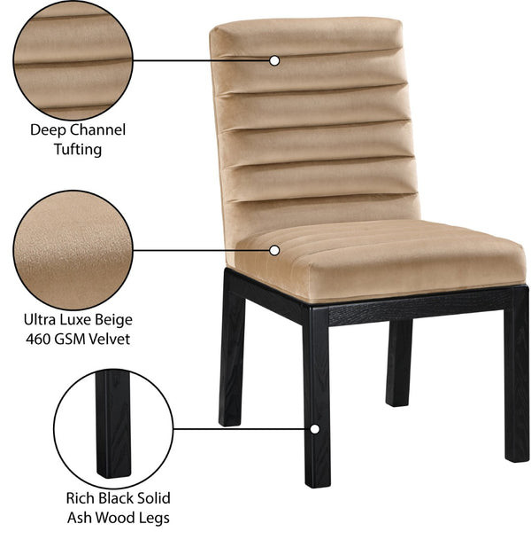Meridian Furniture Evelyn Channel Tufted Velvet Dining Chair with Solid Ash Legs for Elegant Modern Spaces Beige 902 902Beige-C