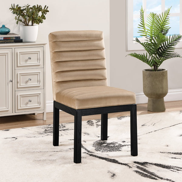 Meridian Furniture Evelyn Channel Tufted Velvet Dining Chair with Solid Ash Legs for Elegant Modern Spaces Beige 902 902Beige-C