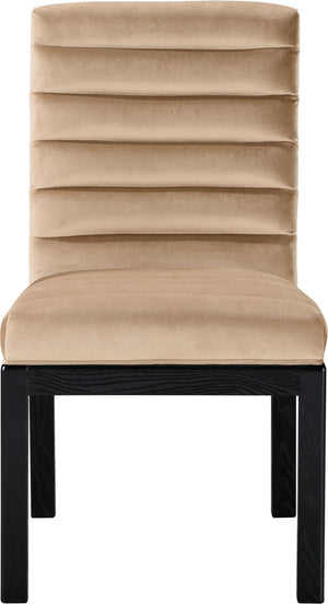 Meridian Furniture Evelyn Channel Tufted Velvet Dining Chair with Solid Ash Legs for Elegant Modern Spaces Beige 902 902Beige-C