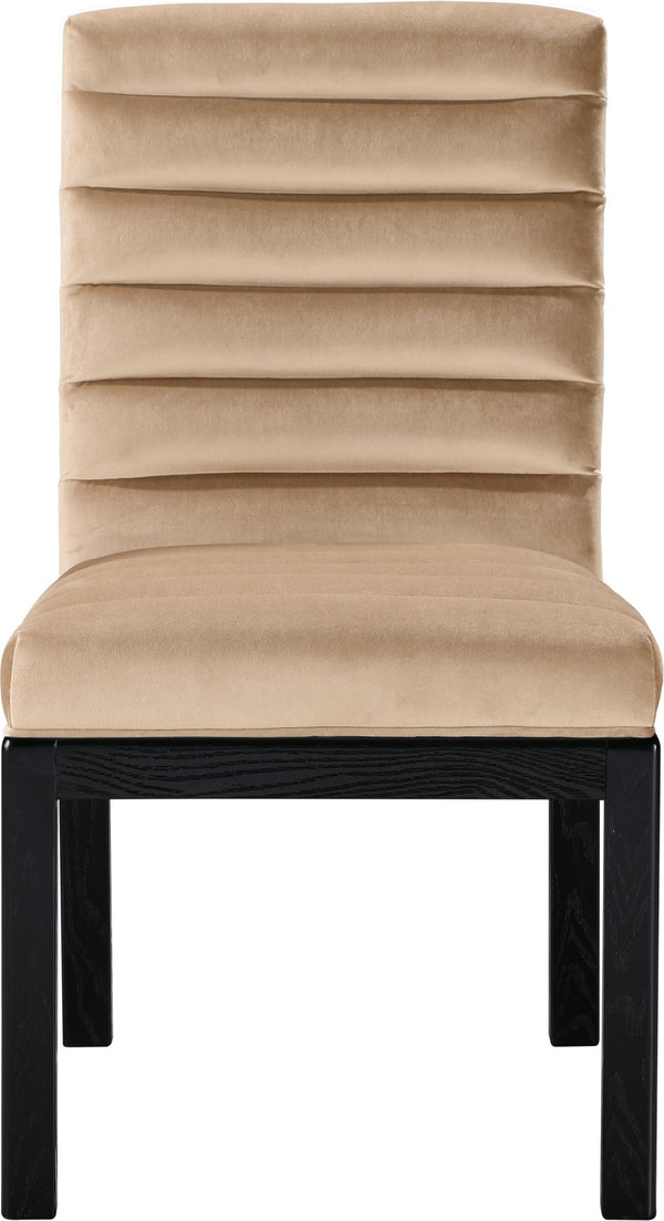 Meridian Furniture Evelyn Channel Tufted Velvet Dining Chair with Solid Ash Legs for Elegant Modern Spaces Beige 902 902Beige-C