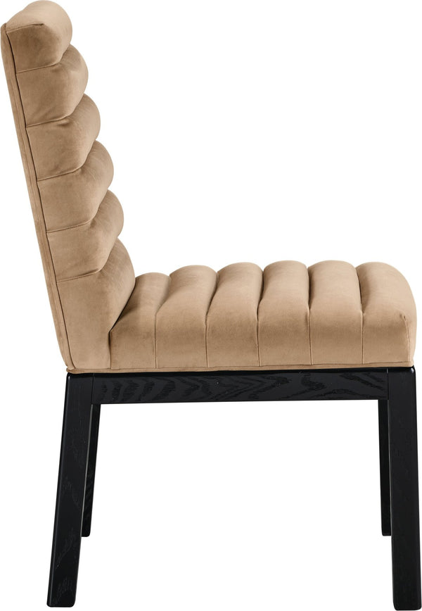 Meridian Furniture Evelyn Channel Tufted Velvet Dining Chair with Solid Ash Legs for Elegant Modern Spaces Beige 902 902Beige-C