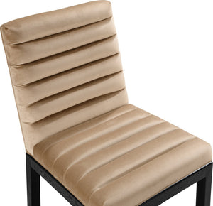 Meridian Furniture Evelyn Channel Tufted Velvet Dining Chair with Solid Ash Legs for Elegant Modern Spaces Beige 902 902Beige-C