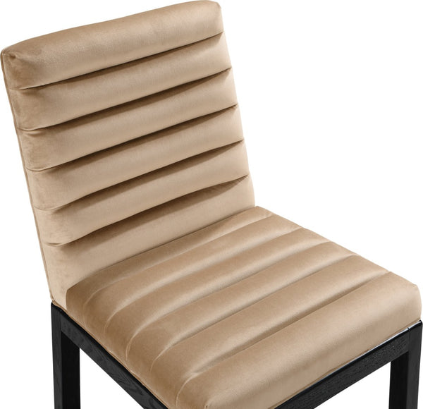Meridian Furniture Evelyn Channel Tufted Velvet Dining Chair with Solid Ash Legs for Elegant Modern Spaces Beige 902 902Beige-C