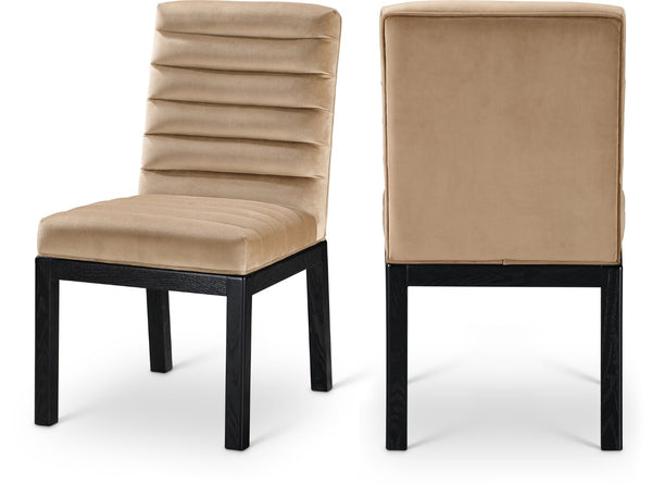 Meridian Furniture Evelyn Channel Tufted Velvet Dining Chair with Solid Ash Legs for Elegant Modern Spaces Beige 902 902Beige-C