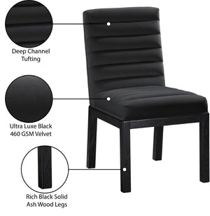 Meridian Furniture Evelyn Channel Tufted Velvet Dining Chair with Solid Ash Legs for Elegant Modern Spaces Black 902 902Black-C