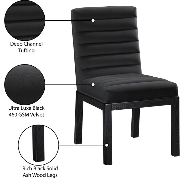Meridian Furniture Evelyn Channel Tufted Velvet Dining Chair with Solid Ash Legs for Elegant Modern Spaces Black 902 902Black-C
