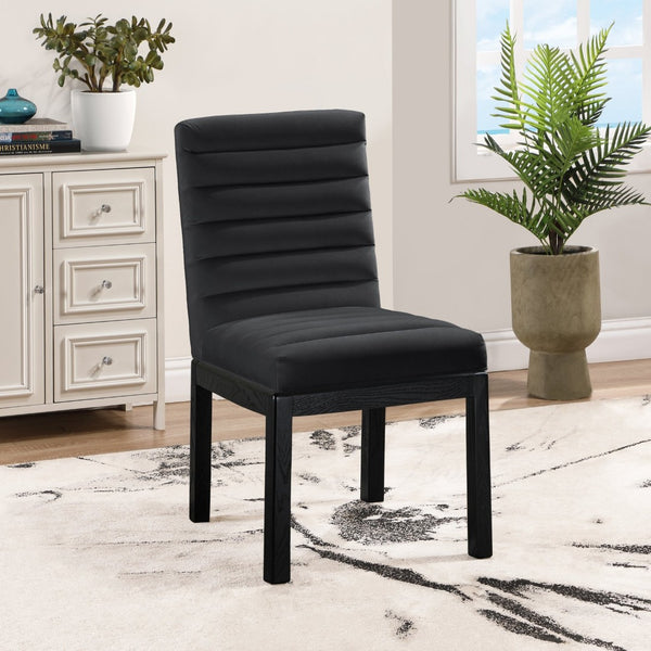 Meridian Furniture Evelyn Channel Tufted Velvet Dining Chair with Solid Ash Legs for Elegant Modern Spaces Black 902 902Black-C