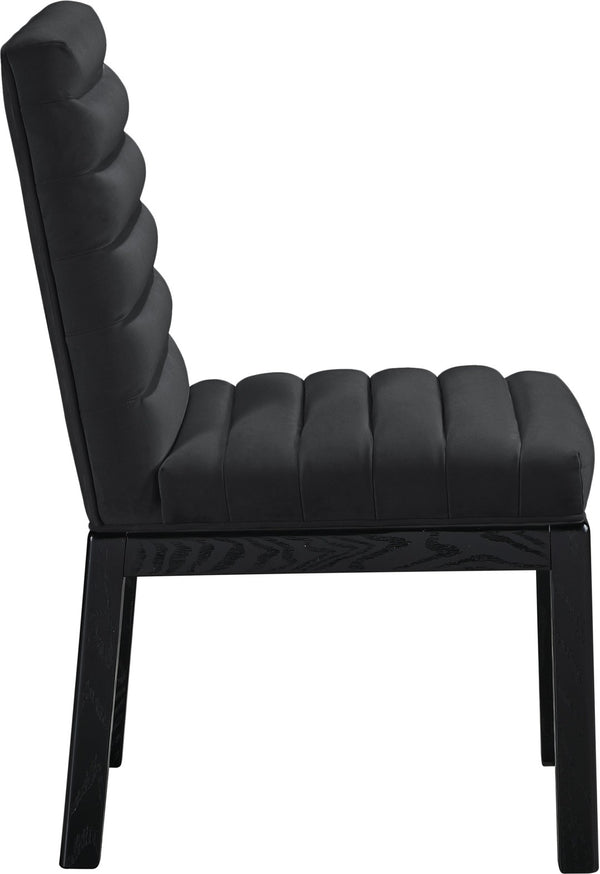 Meridian Furniture Evelyn Channel Tufted Velvet Dining Chair with Solid Ash Legs for Elegant Modern Spaces Black 902 902Black-C