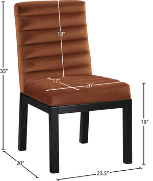 Meridian Furniture Evelyn Channel Tufted Velvet Dining Chair with Solid Ash Legs for Elegant Modern Spaces Cognac 902 902Cognac-C