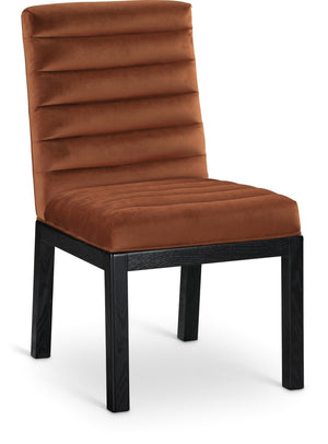 Meridian Furniture Evelyn Channel Tufted Velvet Dining Chair with Solid Ash Legs for Elegant Modern Spaces Cognac 902 902Cognac-C