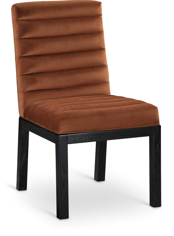 Meridian Furniture Evelyn Channel Tufted Velvet Dining Chair with Solid Ash Legs for Elegant Modern Spaces Cognac 902 902Cognac-C