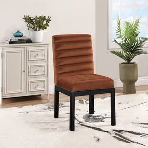 Meridian Furniture Evelyn Channel Tufted Velvet Dining Chair with Solid Ash Legs for Elegant Modern Spaces Cognac 902 902Cognac-C