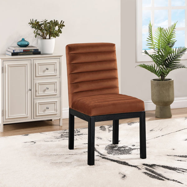 Meridian Furniture Evelyn Channel Tufted Velvet Dining Chair with Solid Ash Legs for Elegant Modern Spaces Cognac 902 902Cognac-C