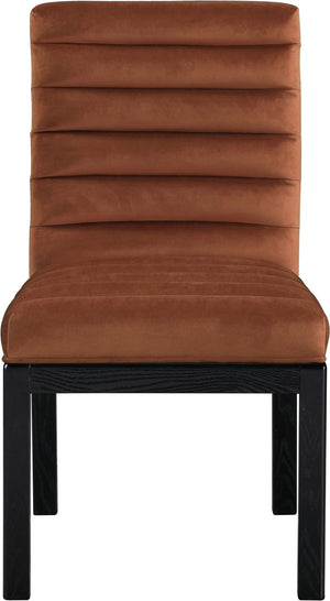 Meridian Furniture Evelyn Channel Tufted Velvet Dining Chair with Solid Ash Legs for Elegant Modern Spaces Cognac 902 902Cognac-C