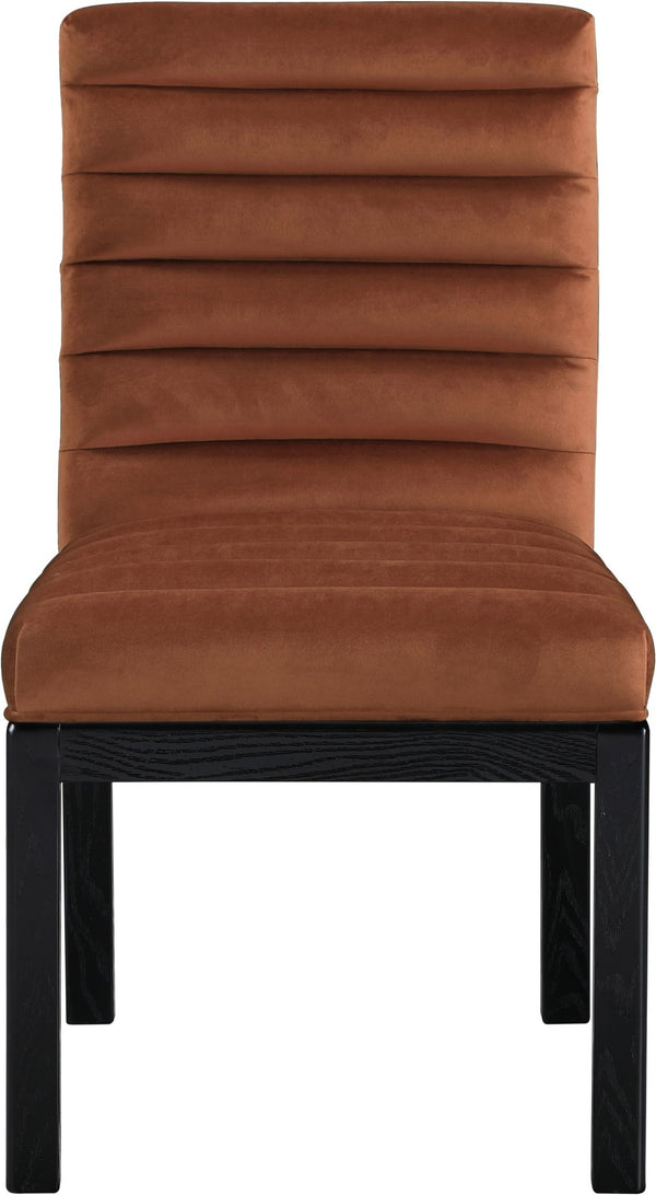 Meridian Furniture Evelyn Channel Tufted Velvet Dining Chair with Solid Ash Legs for Elegant Modern Spaces Cognac 902 902Cognac-C