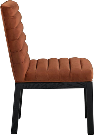 Meridian Furniture Evelyn Channel Tufted Velvet Dining Chair with Solid Ash Legs for Elegant Modern Spaces Cognac 902 902Cognac-C