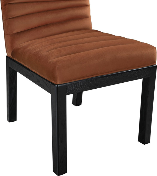 Meridian Furniture Evelyn Channel Tufted Velvet Dining Chair with Solid Ash Legs for Elegant Modern Spaces Cognac 902 902Cognac-C