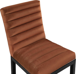 Meridian Furniture Evelyn Channel Tufted Velvet Dining Chair with Solid Ash Legs for Elegant Modern Spaces Cognac 902 902Cognac-C