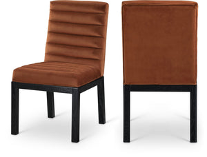 Meridian Furniture Evelyn Channel Tufted Velvet Dining Chair with Solid Ash Legs for Elegant Modern Spaces Cognac 902 902Cognac-C
