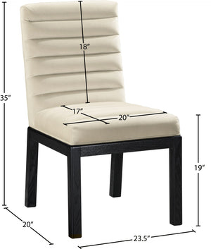 Meridian Furniture Evelyn Channel Tufted Velvet Dining Chair with Solid Ash Legs for Elegant Modern Spaces Cream 902 902Cream-C