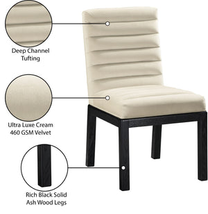 Meridian Furniture Evelyn Channel Tufted Velvet Dining Chair with Solid Ash Legs for Elegant Modern Spaces Cream 902 902Cream-C