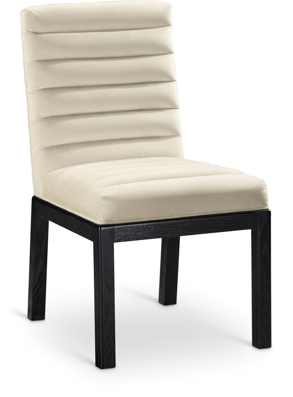 Meridian Furniture Evelyn Channel Tufted Velvet Dining Chair with Solid Ash Legs for Elegant Modern Spaces Cream 902 902Cream-C