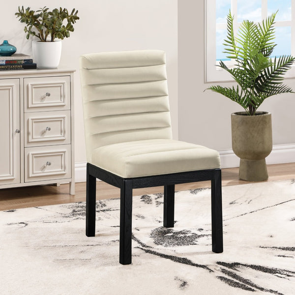Meridian Furniture Evelyn Channel Tufted Velvet Dining Chair with Solid Ash Legs for Elegant Modern Spaces Cream 902 902Cream-C