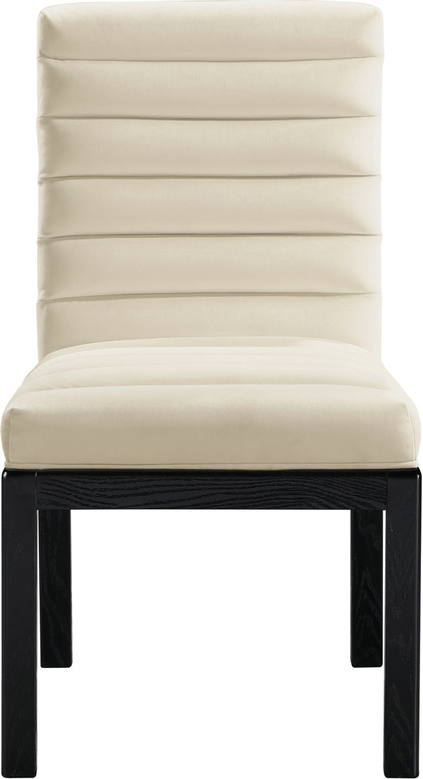 Meridian Furniture Evelyn Channel Tufted Velvet Dining Chair with Solid Ash Legs for Elegant Modern Spaces Cream 902 902Cream-C