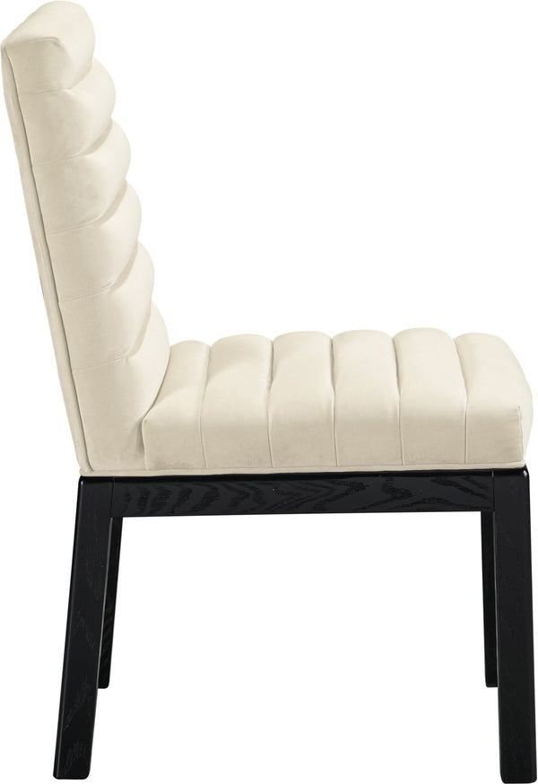 Meridian Furniture Evelyn Channel Tufted Velvet Dining Chair with Solid Ash Legs for Elegant Modern Spaces Cream 902 902Cream-C