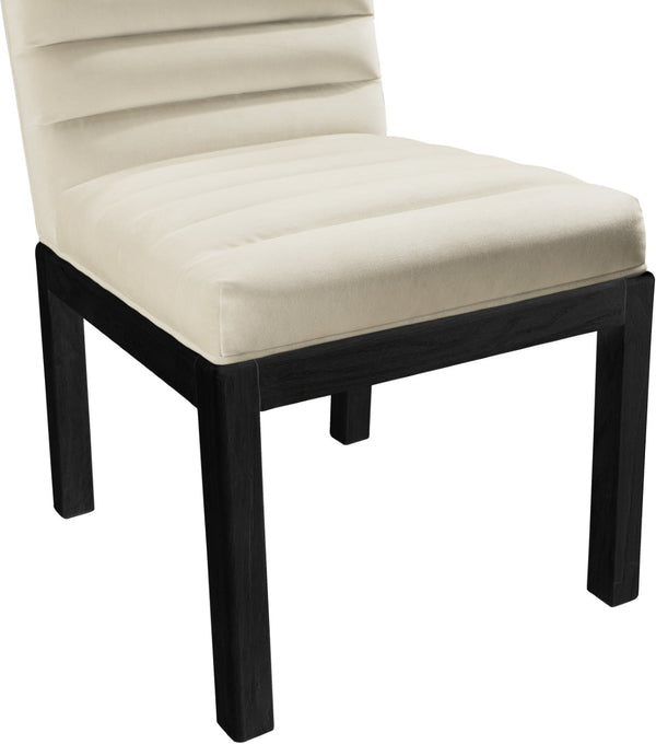 Meridian Furniture Evelyn Channel Tufted Velvet Dining Chair with Solid Ash Legs for Elegant Modern Spaces Cream 902 902Cream-C
