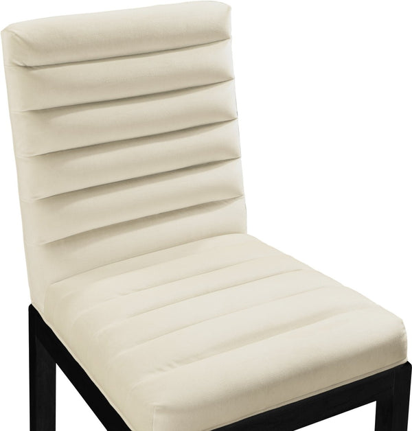 Meridian Furniture Evelyn Channel Tufted Velvet Dining Chair with Solid Ash Legs for Elegant Modern Spaces Cream 902 902Cream-C