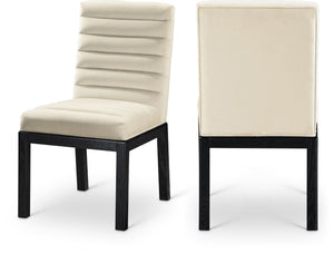 Meridian Furniture Evelyn Channel Tufted Velvet Dining Chair with Solid Ash Legs for Elegant Modern Spaces Cream 902 902Cream-C