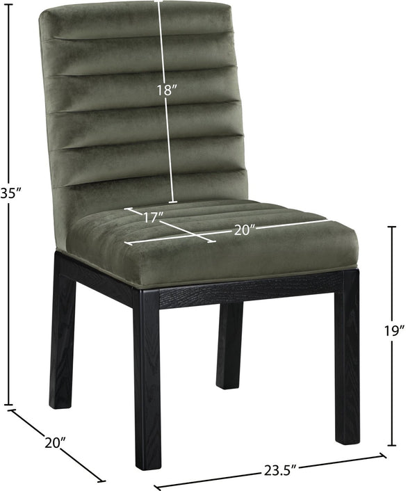 Meridian Furniture Evelyn Channel Tufted Velvet Dining Chair with Solid Ash Legs for Elegant Modern Spaces Green 902 902Green-C