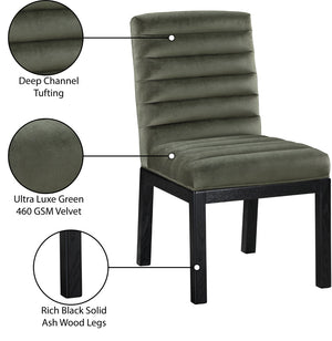 Meridian Furniture Evelyn Channel Tufted Velvet Dining Chair with Solid Ash Legs for Elegant Modern Spaces Green 902 902Green-C