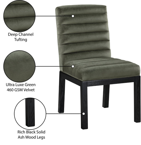 Meridian Furniture Evelyn Channel Tufted Velvet Dining Chair with Solid Ash Legs for Elegant Modern Spaces Green 902 902Green-C