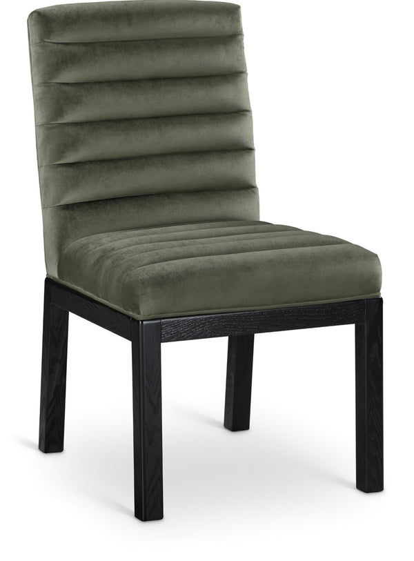 Meridian Furniture Evelyn Channel Tufted Velvet Dining Chair with Solid Ash Legs for Elegant Modern Spaces Green 902 902Green-C