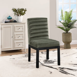 Meridian Furniture Evelyn Channel Tufted Velvet Dining Chair with Solid Ash Legs for Elegant Modern Spaces Green 902 902Green-C