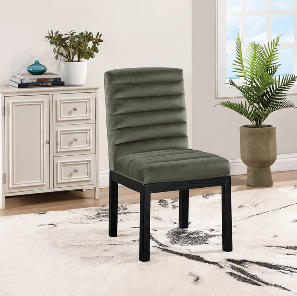 Meridian Furniture Evelyn Channel Tufted Velvet Dining Chair with Solid Ash Legs for Elegant Modern Spaces Green 902 902Green-C